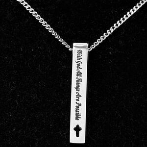 Religious Bar Pendant Necklace “With God all things are Possible”